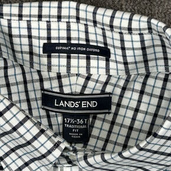 Land's End XL Tall Traditional Fit Crisp Plaid Supima Cotton Button Down Shirt - Picture 3 of 11